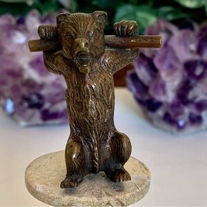 Antique Vienna Bronze Bear With Bar Figurine Victorian Dancing Bear Figure 2.2"